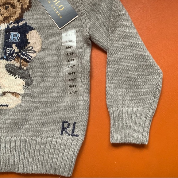 New! RALPH LAUREN Kids Football Bear Sweater - Picture 4 of 12